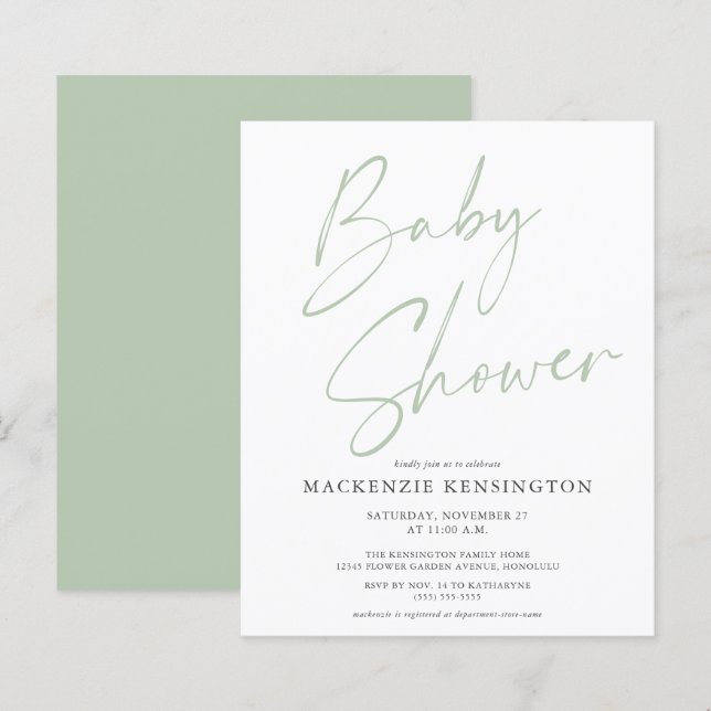 Baby Shower manuscrit écriture manuscrite vert sau (Devant / Derrière)