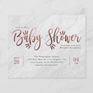Baby shower Marbre blanc et Rose Gold Script
