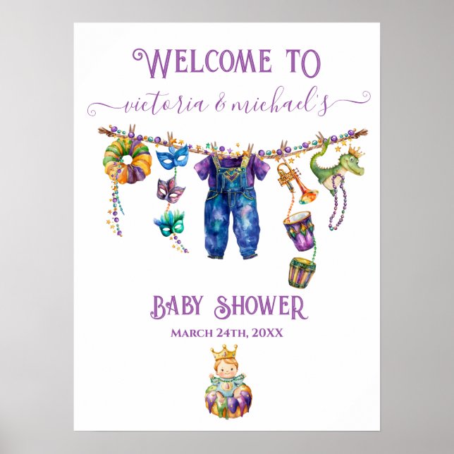 Baby shower Mardi Gras Clothesline Affiche de bien (Devant)