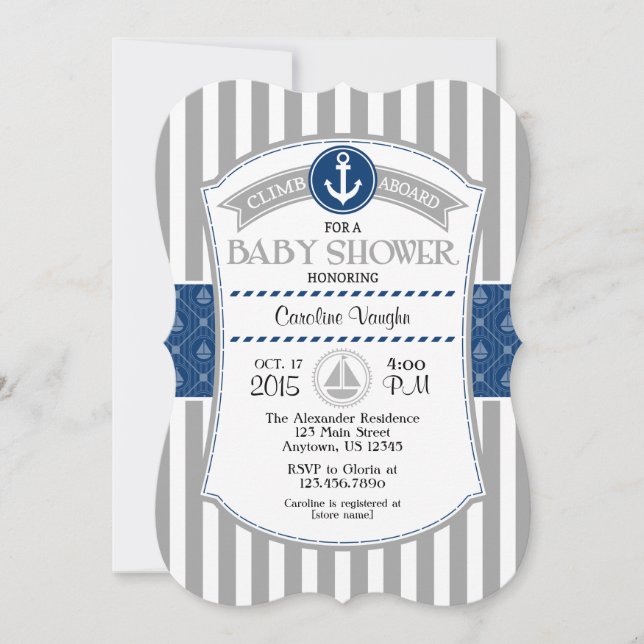 Baby shower marin gris bleu gris Invitation (Devant)