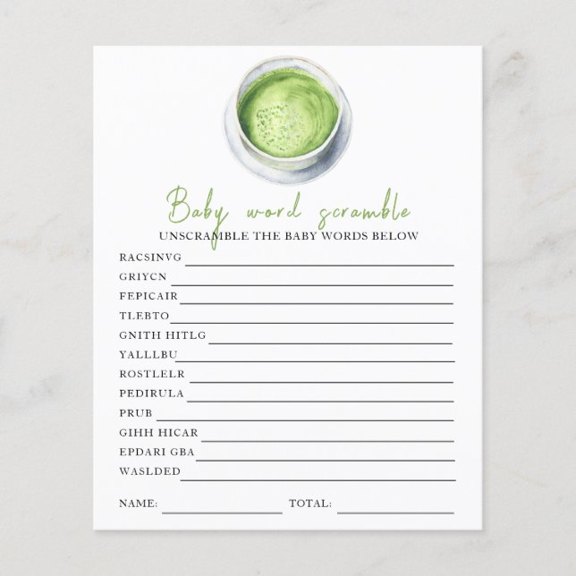 Baby shower Matcha - Mots mêlés pour bébé (Devant)