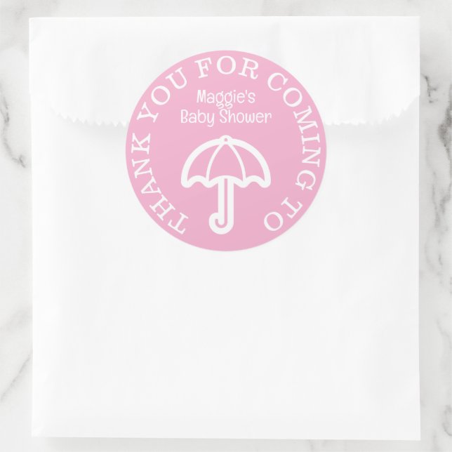 Baby shower merci autocollants avec parapluie rose (Sac)