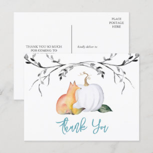 Baby shower Merci Carte postale Citrouille & Fox