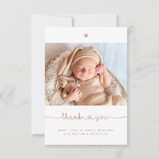 Baby shower Merci Faux Rose Gold Love Script (Devant)