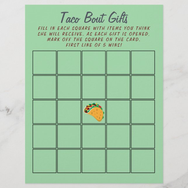 Baby shower mexicain Taco Bingo 🌮 jeu festif (Devant)