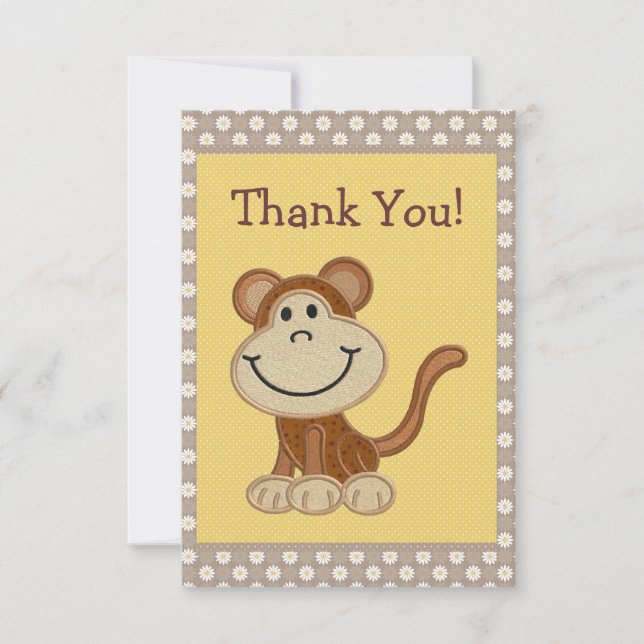 Baby shower mignon de Merci de singe de broderie (Devant)