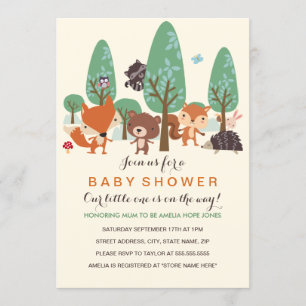 Baby shower mignon des amis Woodland Invitation