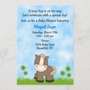Baby shower mignon Pony Invitation pour les garçon