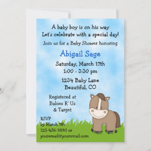 Baby shower mignon Pony Invitation pour les garçon