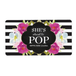 Baby shower Mini Champagne Étiquette Black Stripes