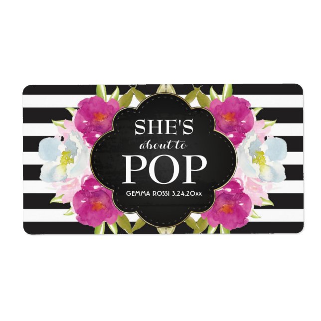 Baby shower Mini Champagne Étiquette Black Stripes (Devant)