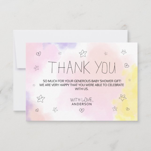 Baby shower minimaliste en Merci rose Aquarelle (Devant)