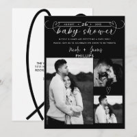 Baby Shower Minimaliste Noir & Blanc Cœurs Moderne