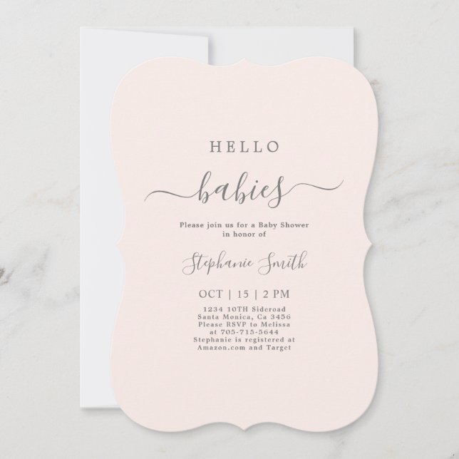 Baby shower minimaliste Twin Girls invitation (Devant)