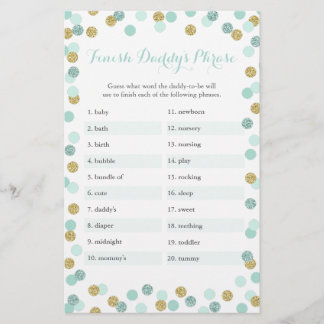 Baby shower Mint & Or Finish Daddy's Phrase Game