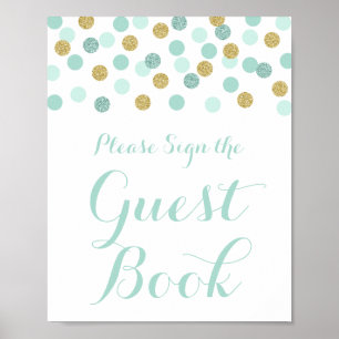 Baby shower Mint & Or Signer le livre d'or Signer 
