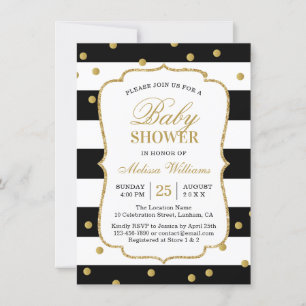 Baby shower moderne Black White Stripes Invitation