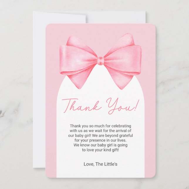 Baby shower moderne Bow rose Carte de remerciement (Devant)