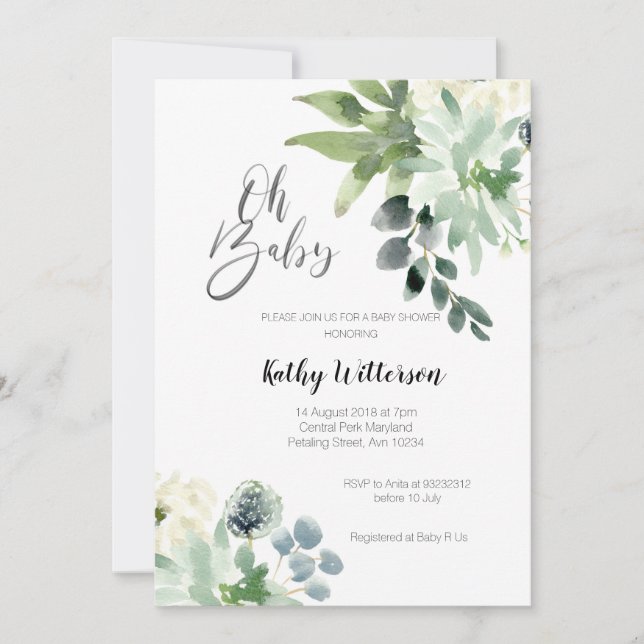 Baby shower moderne de verdure Invitation garçon (Devant)