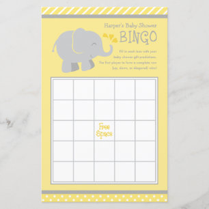 Baby shower moderne Eléphant jaune et gris Bingo