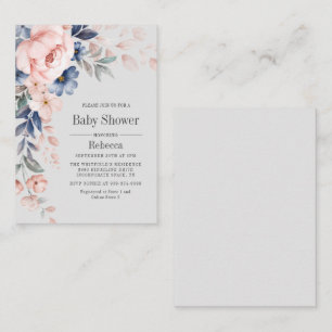 Baby shower Moderne Fleur Bleu rose Carte Florale