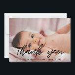Baby shower moderne merci carte photo<br><div class="desc">Carte de remerciements de baby shower moderne et élégant. Entièrement personnalisable avec l'image,  le nom et d'autres détails de votre bébé. Couleurs modifiables et arrière - plan pointillé personnalisable.</div>