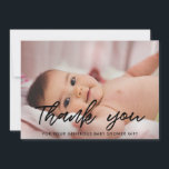 Baby shower moderne merci carte photo<br><div class="desc">Carte de remerciements de baby shower moderne et élégant. Entièrement personnalisable avec l'image,  le nom et d'autres détails de votre bébé. Couleurs modifiables et arrière - plan pointillé personnalisable.</div>