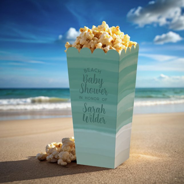 Baby shower moderne Ocean Beach Ballotins (Beach baby shower? Just add your name to these popcorn favor boxes)