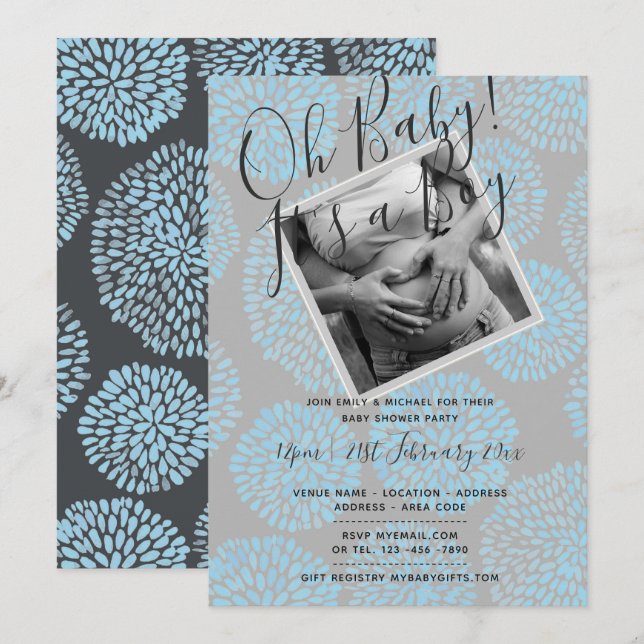 Baby shower moderne PHOTO GARDE Invitations (Devant / Derrière)
