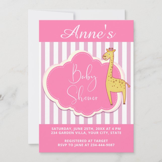 Baby shower moderne rose blanc rayures Invitation (Devant)