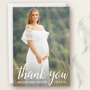Baby shower Moderne Script Merci Carte photo
