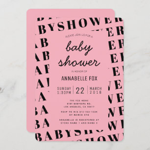 Baby shower moderne tendance rose noir Invitation