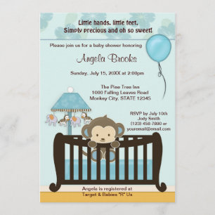 Baby shower MONKEY Invitation Crib CJ-BLUE