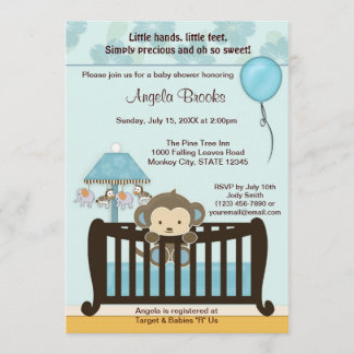 Baby shower MONKEY Invitation Crib CJ-BLUE