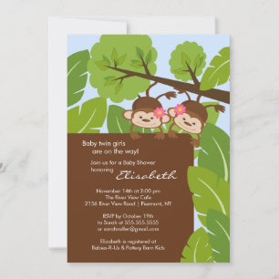 Baby shower Monkey Twins Invitation Girls