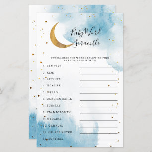 Baby shower Moon Bleu Moon Mot Début Jeu