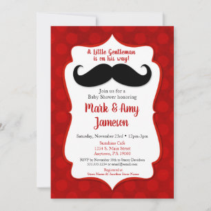 Baby shower Moustache Invitation Petit Homme Rouge