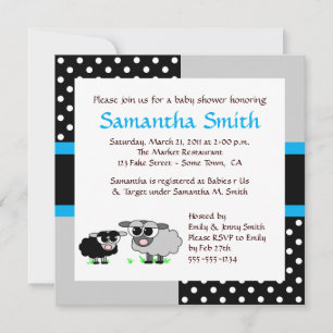Baby shower mouton mignon Invitation Bleu gris noi