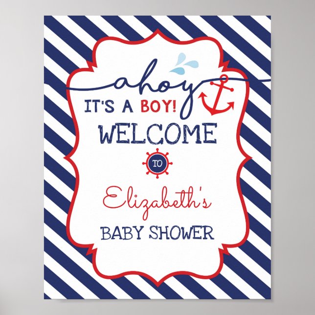 Baby shower nautique Affiche de bienvenue Marine D (Devant)