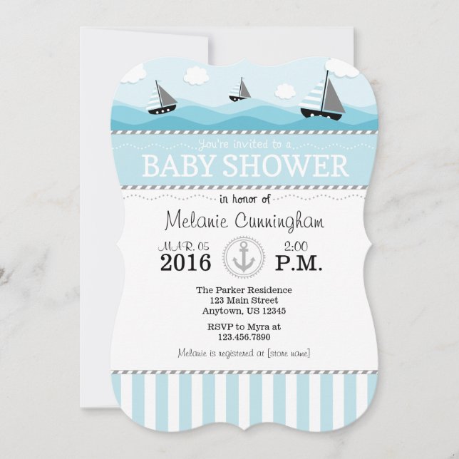 Baby shower nautique bleu poudre Invitation (Devant)