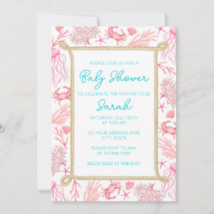 Baby shower nautique côtier Invitation Girl