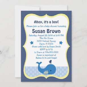 Baby shower nautique de baleine Invitation