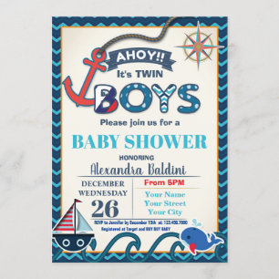 Baby shower nautique Invitation jumeaux