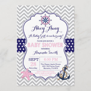 Baby shower nautique Invitation Marine Rose Grey