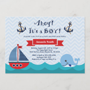 Baby shower nautique Invitation Marine Rouge et Bl