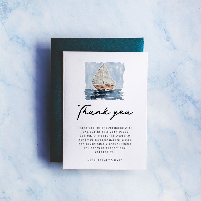 Baby shower nautique Merci nautique (Nautical watercolor sailboat baby shower Thank You cards.)