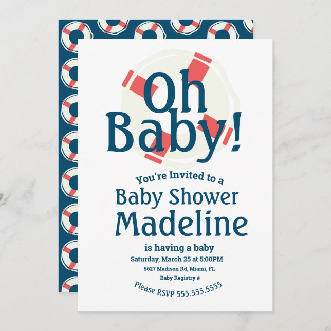 Baby shower nautique Oh Baby Ocean Invitation (Devant / Derrière)