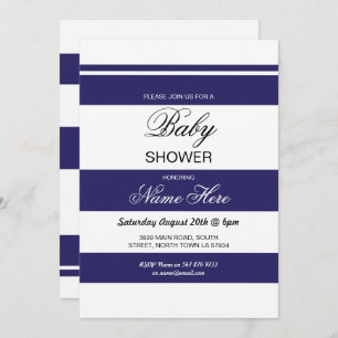 Baby shower Navy et White Stripe Party Invitation 