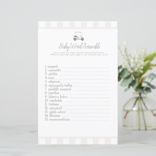 Baby shower Neutral golf bébé mot scrabble (Debout devant)