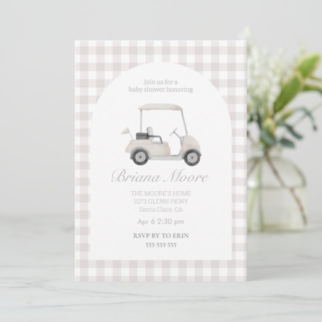 Baby shower Neutral Golf cart Invitation (Debout devant)